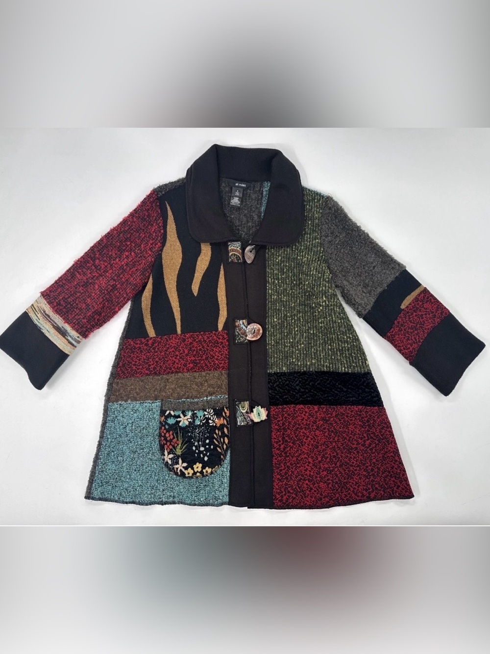 Coat of Many Colors Patchwork Wool Jacket Womens M Textured Colorblock Art Boho